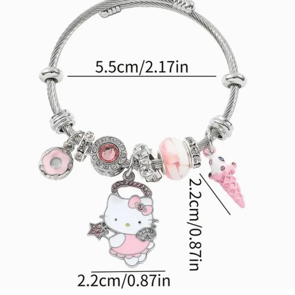 Sanrio Hello Kitty 2pcs Jewelry Set - Chic Pink Rhinestone Necklace & Bracelet, - Picture 6 of 7